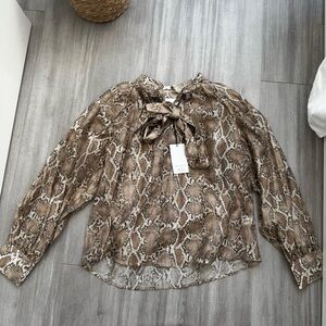 NWT Bailey 44 brown snake print blouse with tie neck and long sleeves